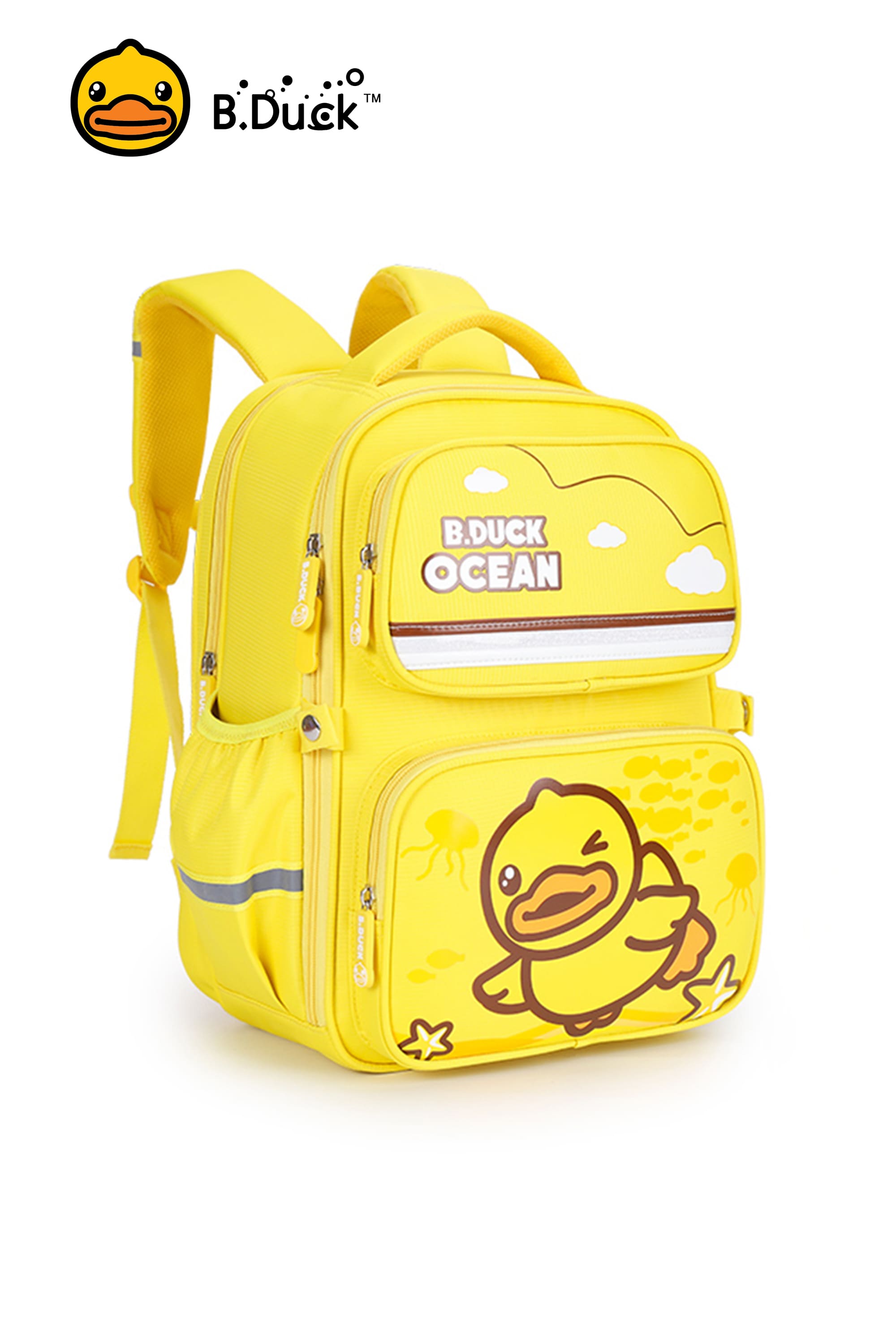 B.Duck Double Zipper Backpack Kids Side Pockets Cartoon Print