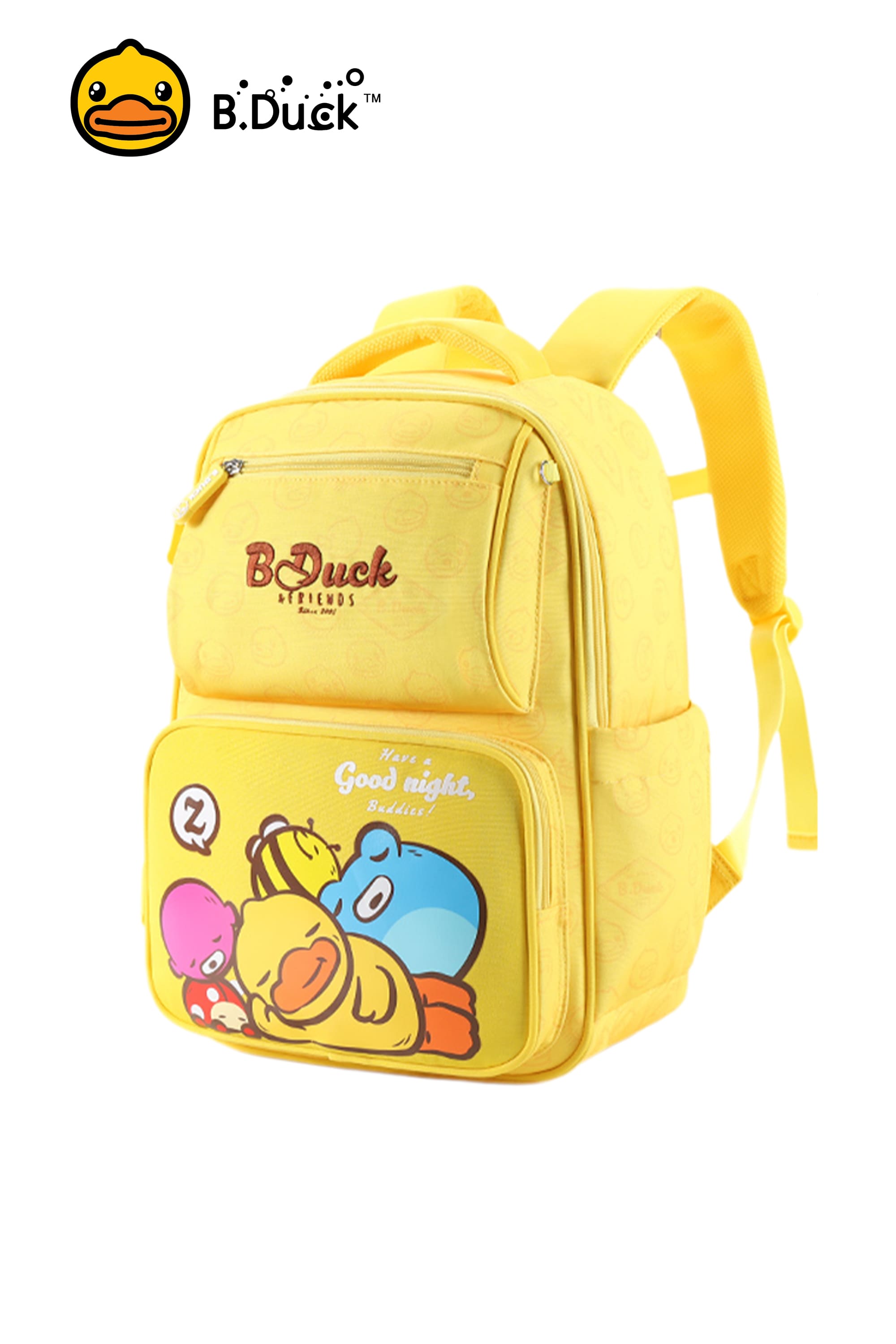 B.Duck Backpack Front Side Pockets Yellow For Children Mesh Straps