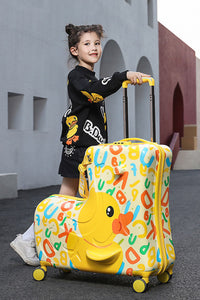 B.Duck Ride On Suitcase for Kids Luggage Wheels with Safety Seat Belt