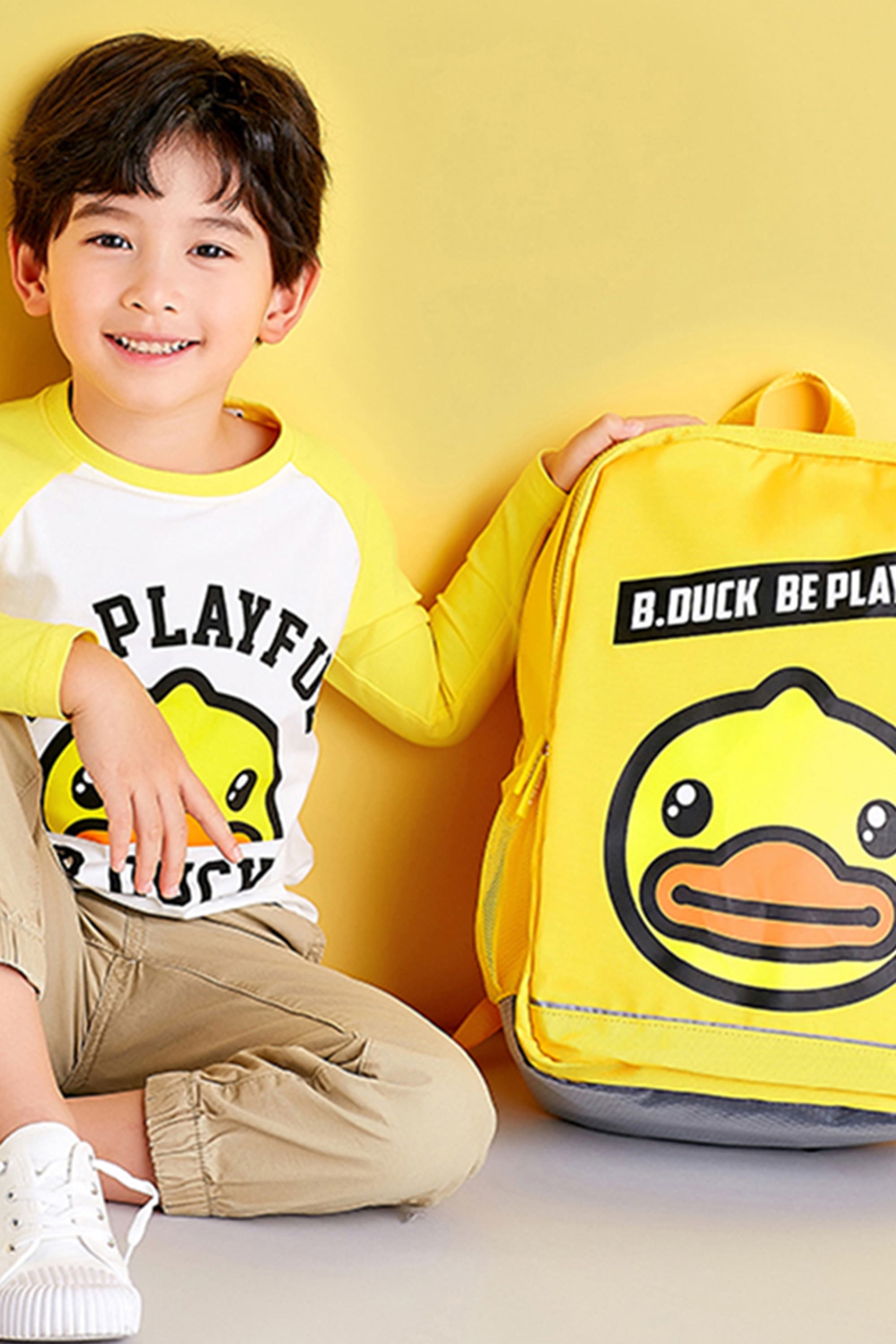 B Duck Backpack Kids Toddler Yellow Double Zipper Adjustable Shoulder Strap