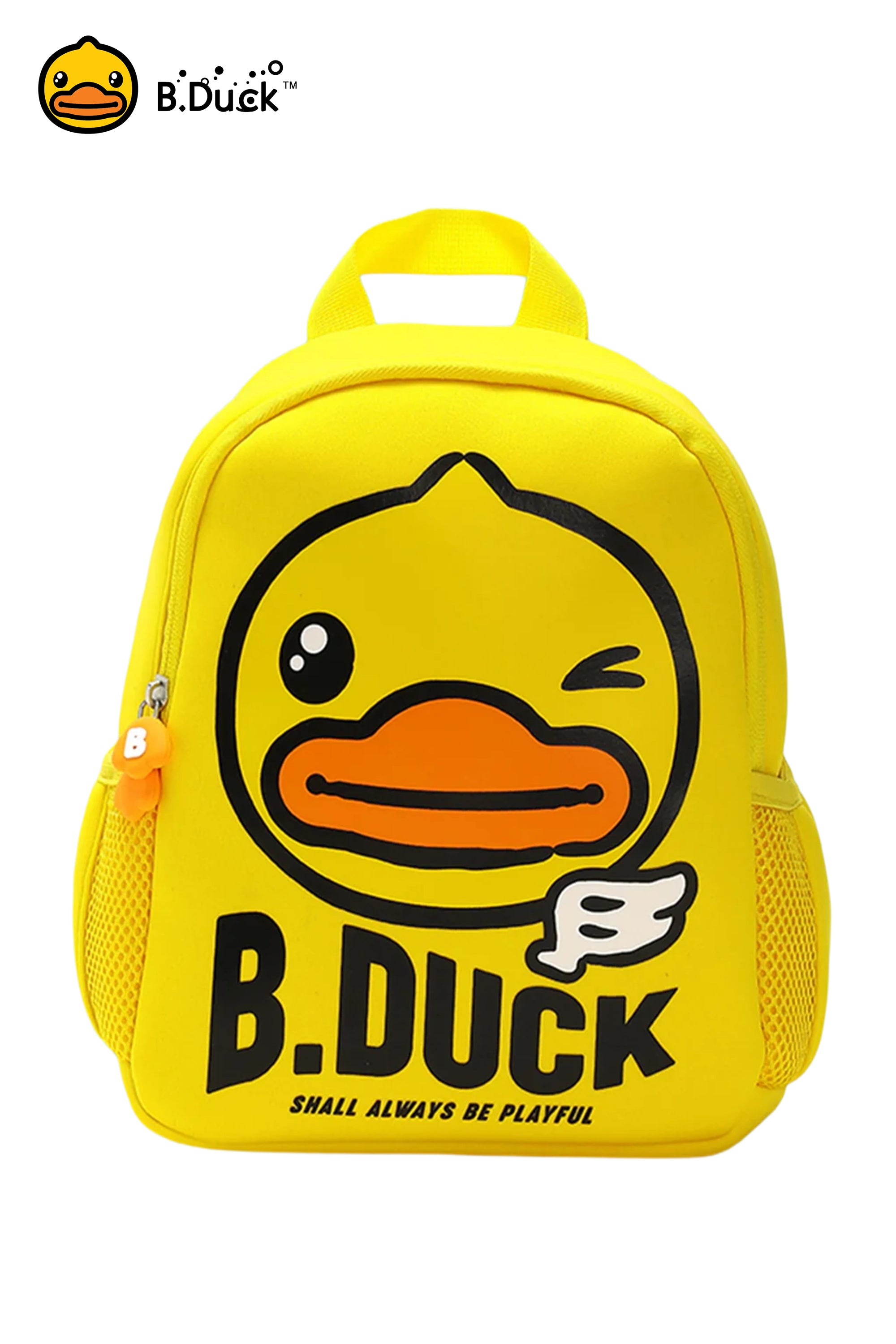 B.Duck Backpack For Kids Yellow Mesh Straps Side Pockets